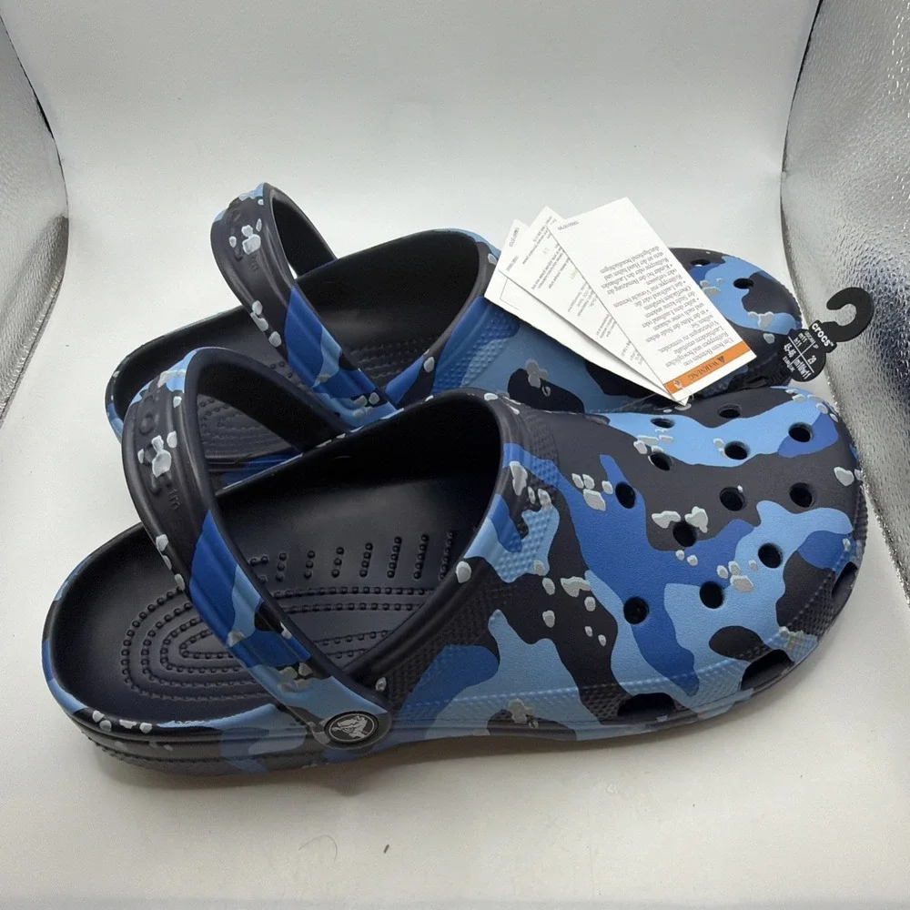 Crocs Navy Blue Camo Camouflage clogs sandals shoes Men's Size 11. New